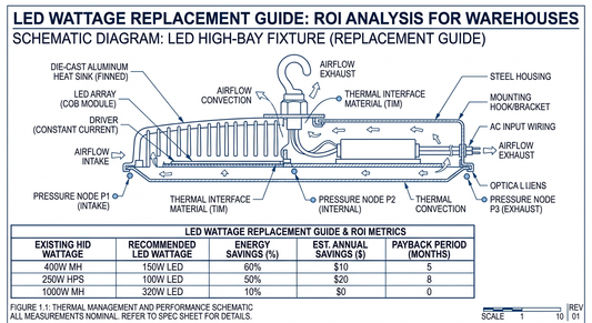 LED wattage replacement guide technical schematic — LED Wattage Replacement Guide: ROI Analysis for Warehouses