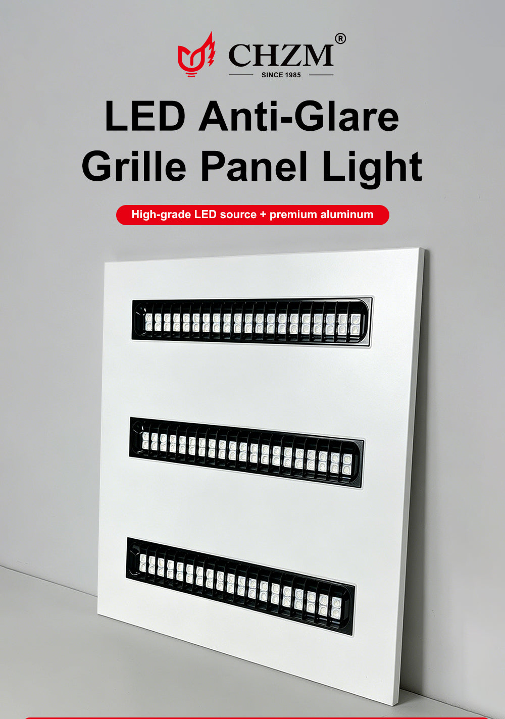 CHZM Anti-Glare LED Grill Panel Light 72W/96W - 595x595mm Recessed Office Ceiling Light - UGR<19 Low Glare Lighting
