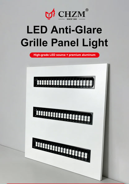 CHZM Anti-Glare LED Grill Panel Light 72W/96W - 595x595mm Recessed Office Ceiling Light - UGR<19 Low Glare Lighting