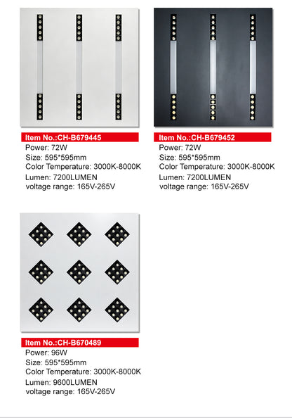 CHZM Anti-Glare LED Grill Panel Light 72W/96W - 595x595mm Recessed Office Ceiling Light - UGR<19 Low Glare Lighting