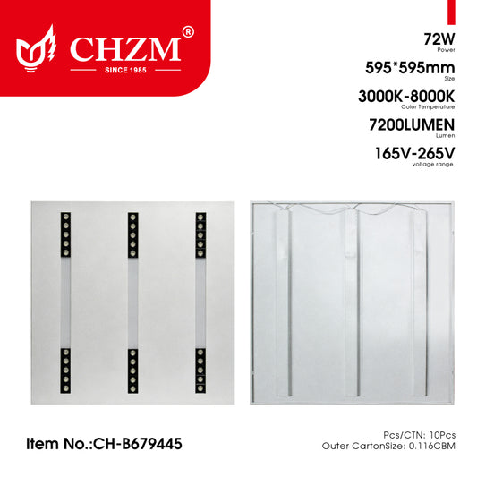 CHZM Anti-Glare LED Grill Panel Light 72W/96W - 595x595mm Recessed Office Ceiling Light - UGR<19 Low Glare Lighting