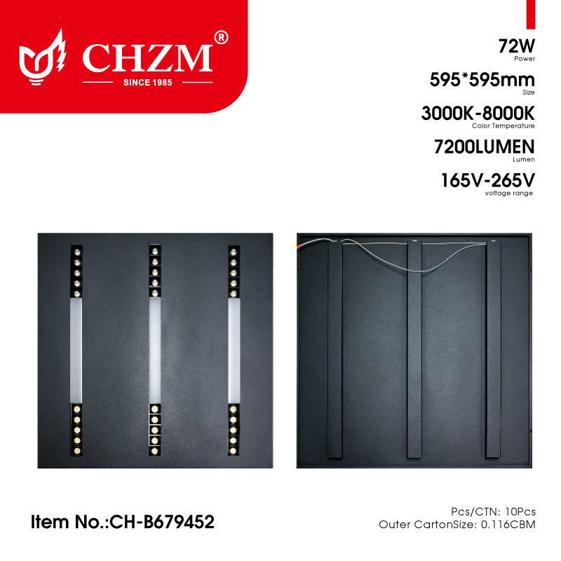 CHZM Anti-Glare LED Grill Panel Light 72W/96W - 595x595mm Recessed Office Ceiling Light - UGR<19 Low Glare Lighting