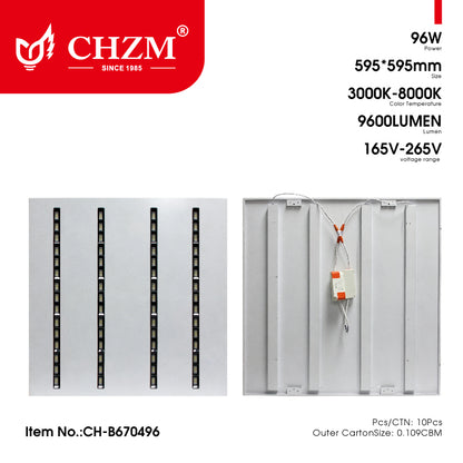 CHZM Anti-Glare LED Grill Panel Light 72W/96W - 595x595mm Recessed Office Ceiling Light - UGR<19 Low Glare Lighting