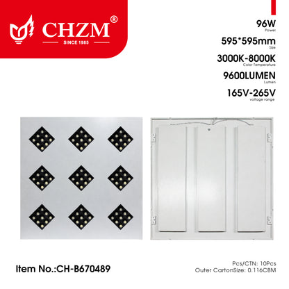 CHZM Anti-Glare LED Grill Panel Light 72W/96W - 595x595mm Recessed Office Ceiling Light - UGR<19 Low Glare Lighting