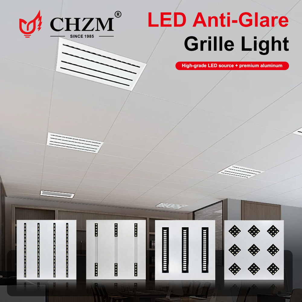 CHZM Anti-Glare LED Grill Panel Light 72W/96W - 595x595mm Recessed Office Ceiling Light - UGR<19 Low Glare Lighting
