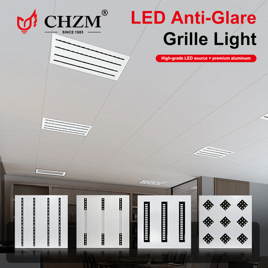 CHZM Anti-Glare LED Grill Panel Light 72W/96W - 595x595mm Recessed Office Ceiling Light - UGR<19 Low Glare Lighting