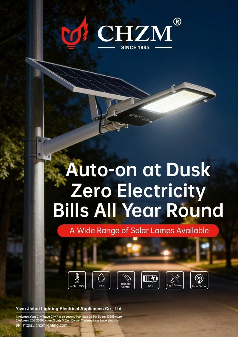 CHZM Solar Street Light - Auto-on at Dusk Split Solar Panel