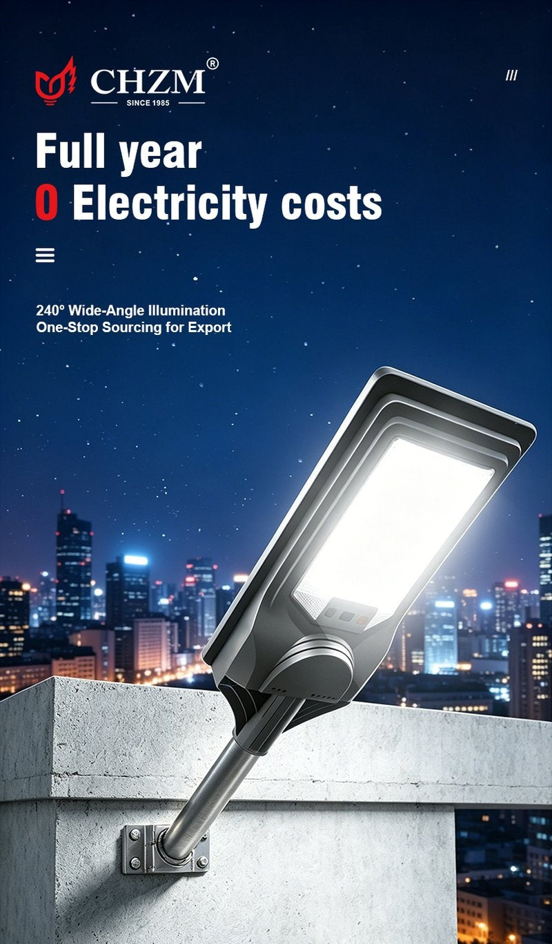 CHZM Solar Wide-Angle Street Light - 240 Degree Illumination Zero Electricity Cost